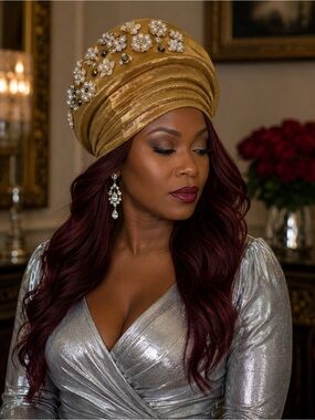 Embellished Gold Turban Headwrap - Women Accessories